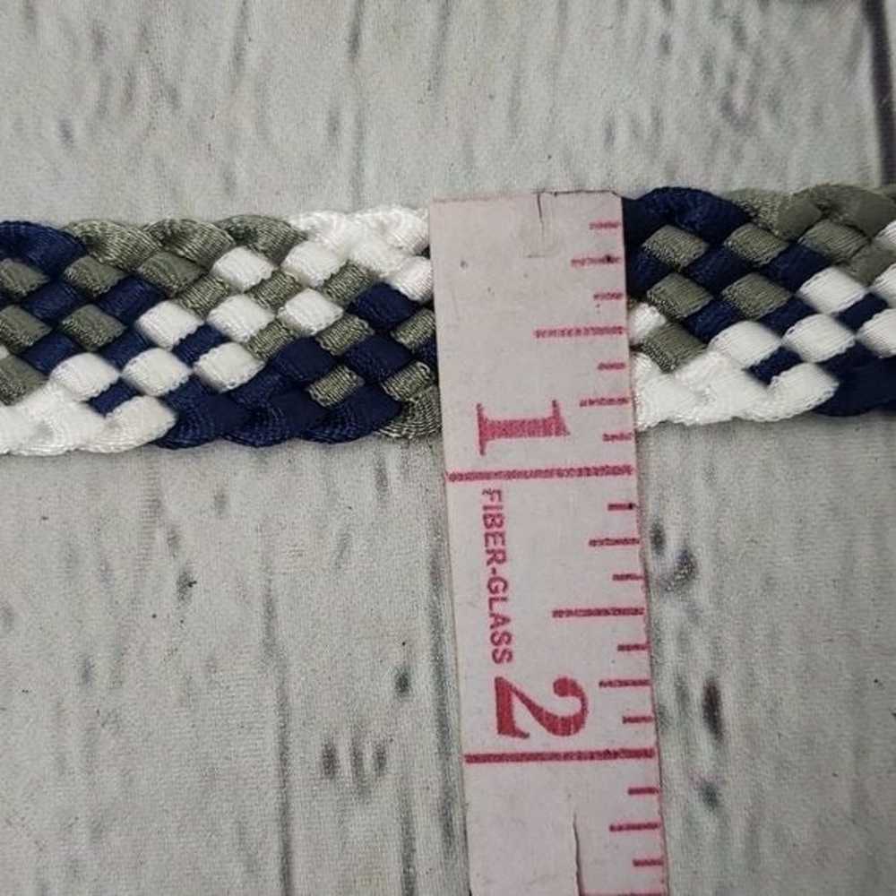 Vintage 80s 90s Blue Grey White Braided Fabric Be… - image 5