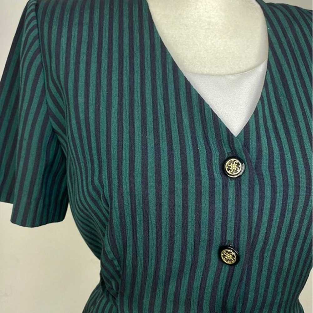 1980's Tunic Shirt Waist Dress Green & Black Pin … - image 3