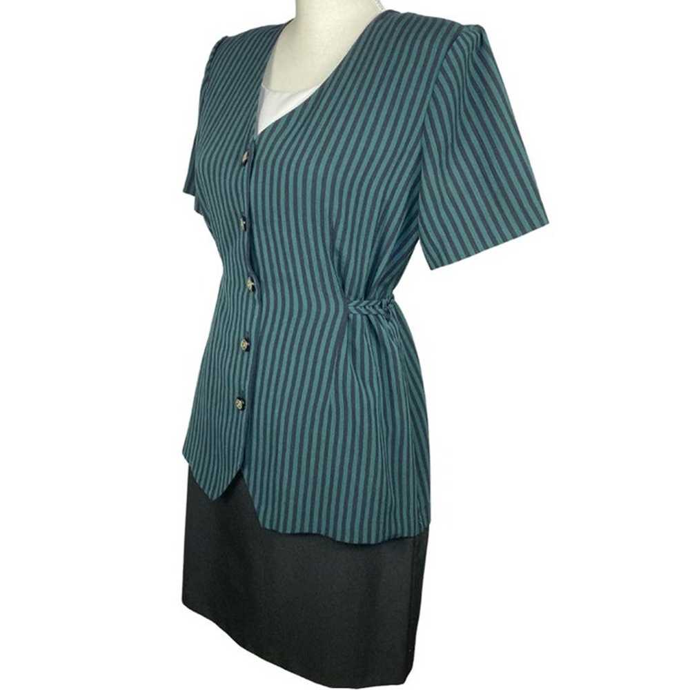 1980's Tunic Shirt Waist Dress Green & Black Pin … - image 5