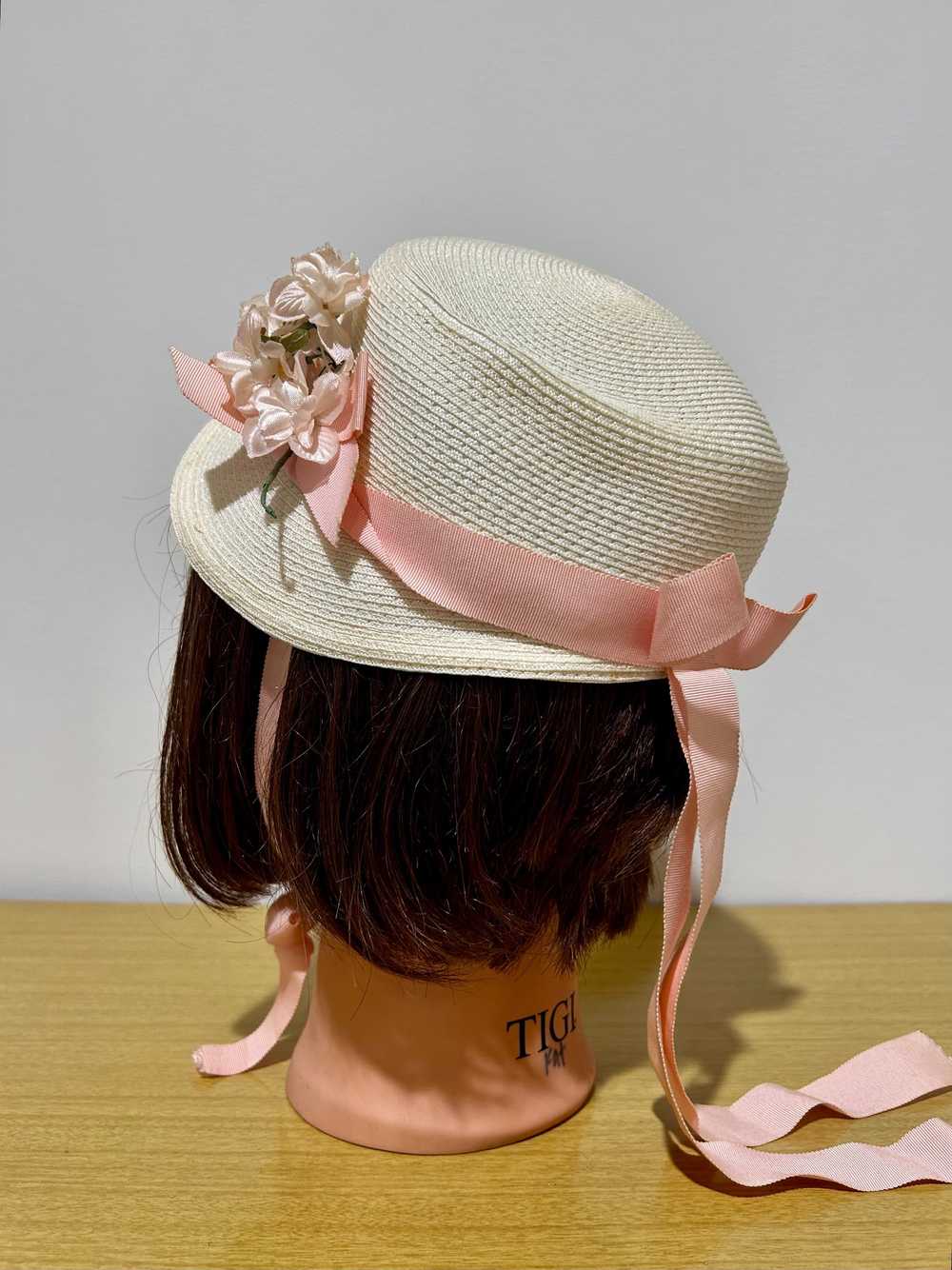Vintage Sun Hat with Pink Ribbon and Flowers - image 3