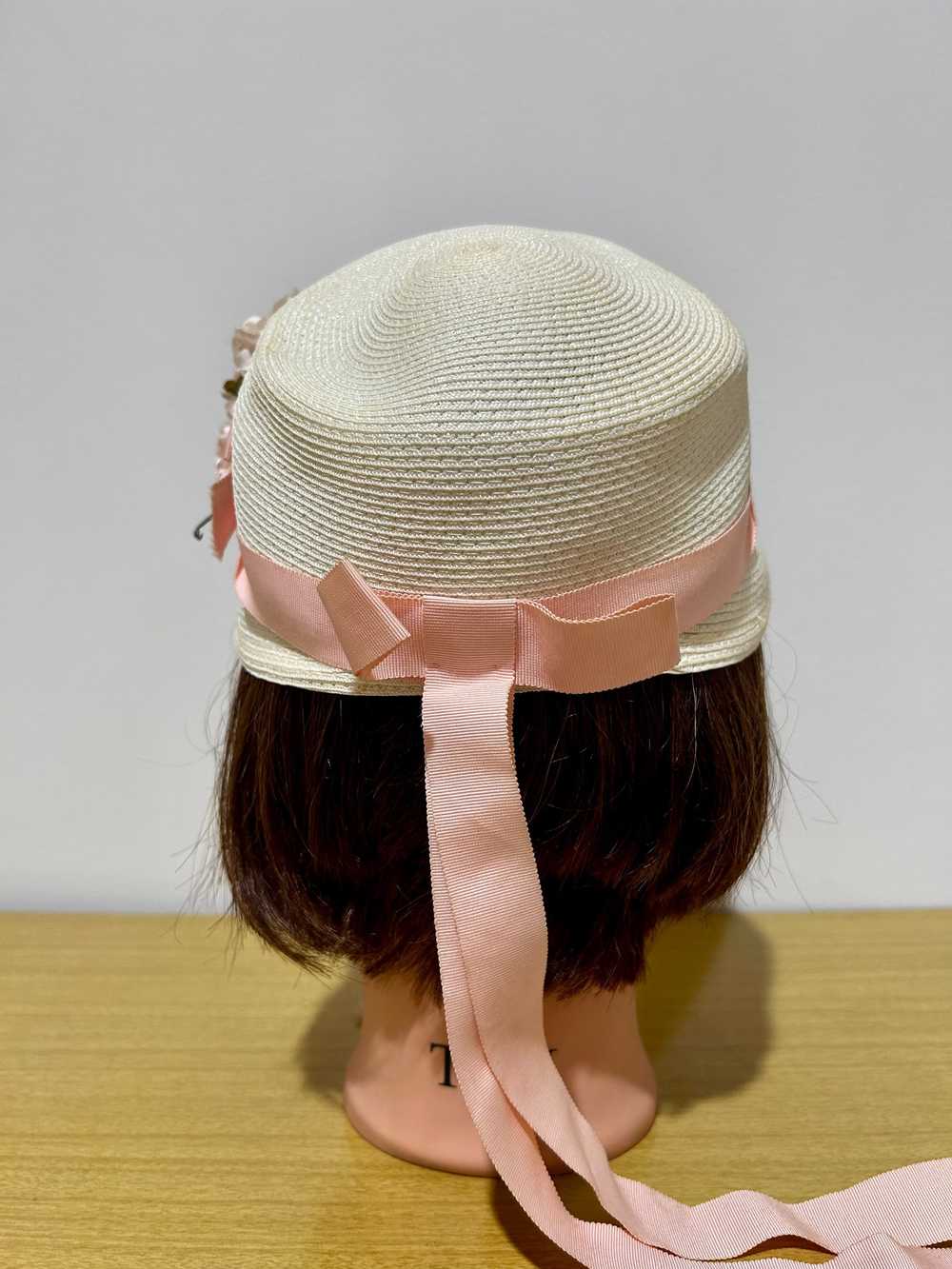 Vintage Sun Hat with Pink Ribbon and Flowers - image 4