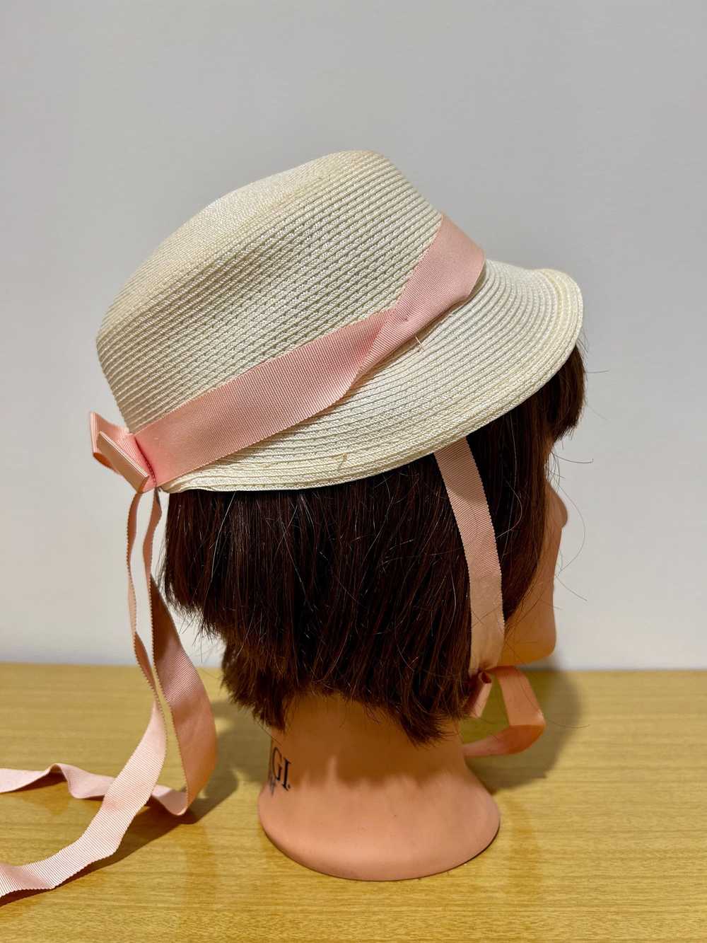 Vintage Sun Hat with Pink Ribbon and Flowers - image 5
