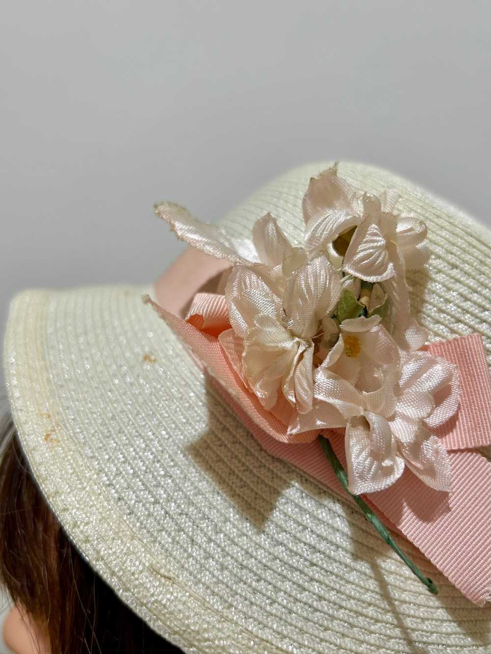 Vintage Sun Hat with Pink Ribbon and Flowers - image 7