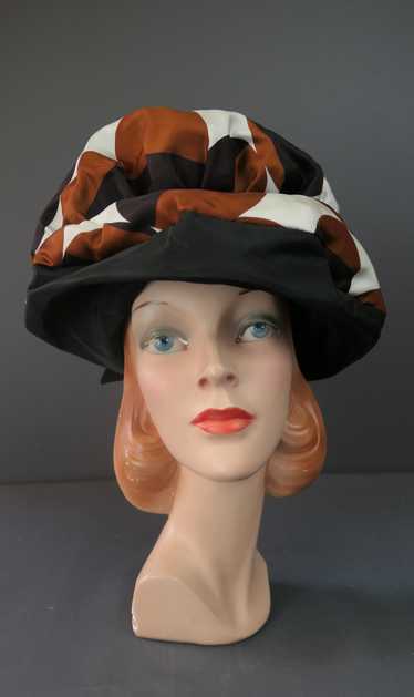 Vintage Mod Polka Dot Hat Black & Brown 1960s, 21… - image 1