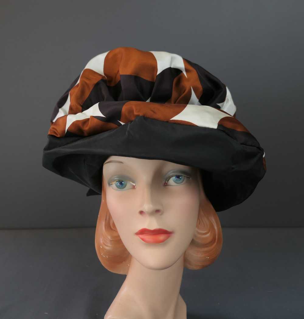 Vintage Mod Polka Dot Hat Black & Brown 1960s, 21… - image 3