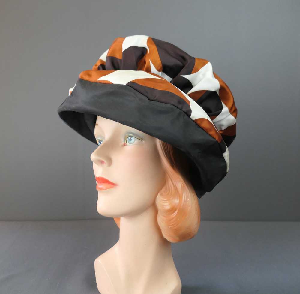 Vintage Mod Polka Dot Hat Black & Brown 1960s, 21… - image 5