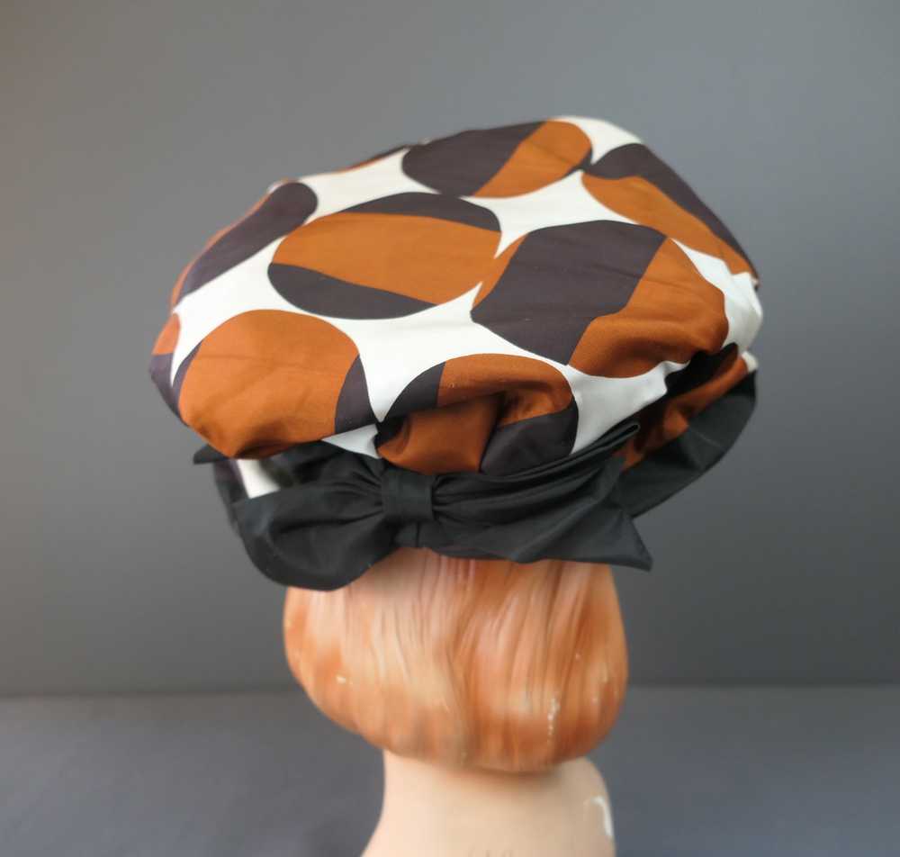 Vintage Mod Polka Dot Hat Black & Brown 1960s, 21… - image 7