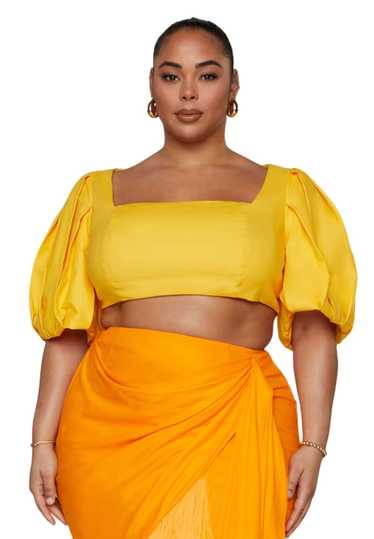 Fashion to Figure Yellow Puff Sleeve Crop Top , Si