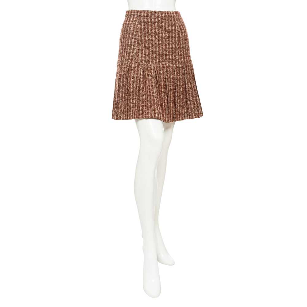 1997 Brown Wool-Blend Pleated Mini Skirt - image 1