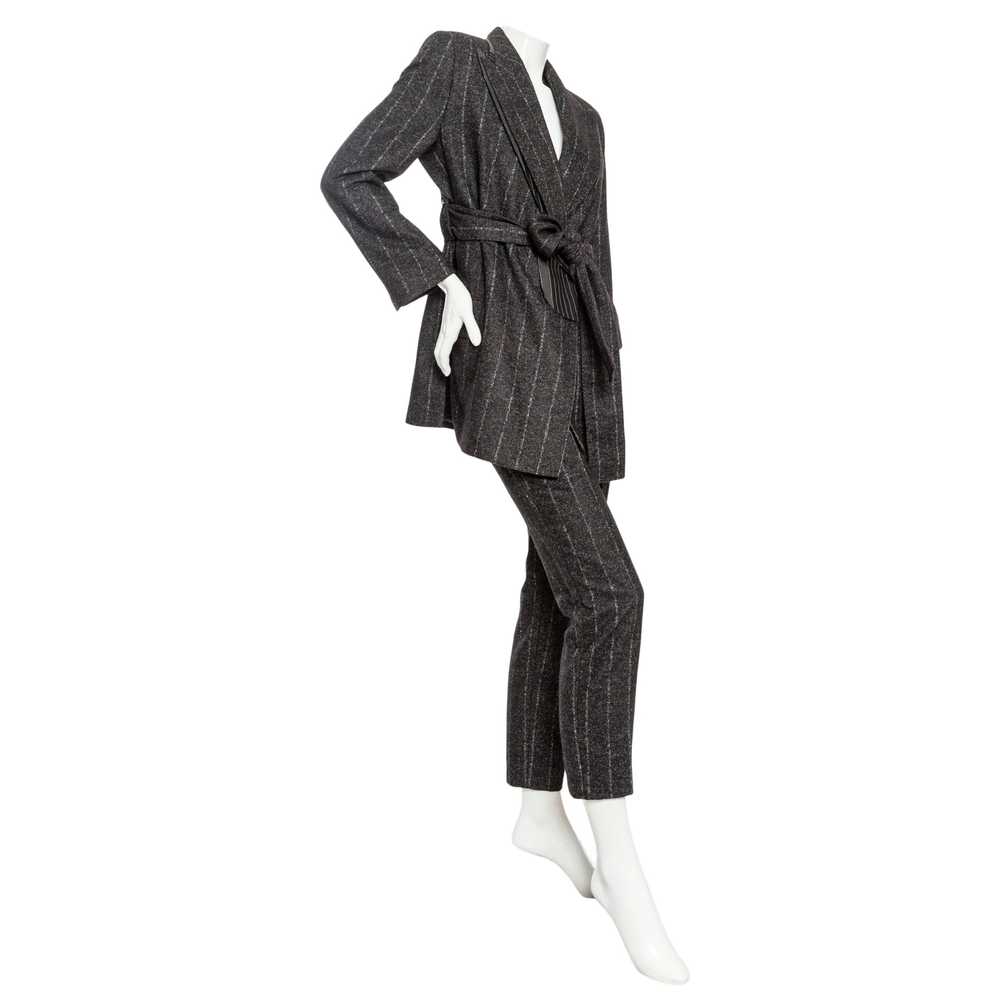 Gray Wool-Blend Pinstriped Belted Suit - image 2