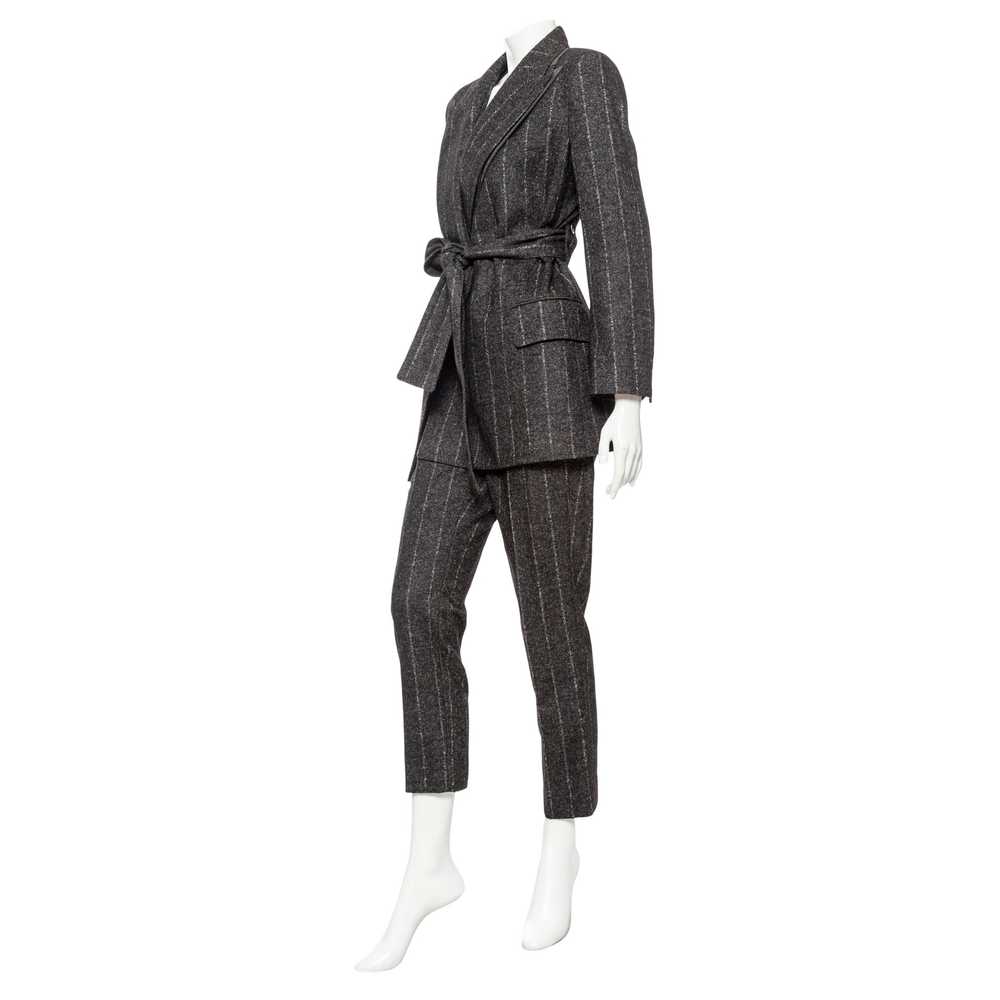 Gray Wool-Blend Pinstriped Belted Suit - image 3