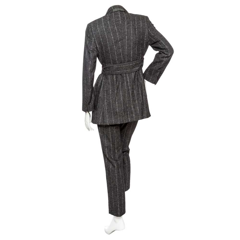 Gray Wool-Blend Pinstriped Belted Suit - image 4