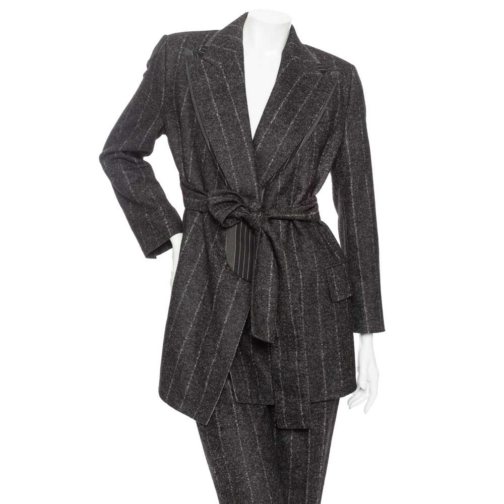 Gray Wool-Blend Pinstriped Belted Suit - image 5