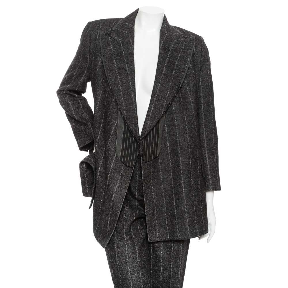 Gray Wool-Blend Pinstriped Belted Suit - image 6