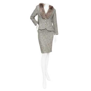 Vintage Silver Lurex Fur Collared Skirt Suit - image 1