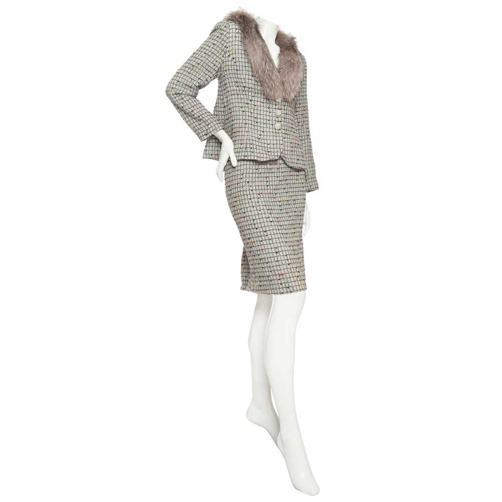 Vintage Silver Lurex Fur Collared Skirt Suit - image 2