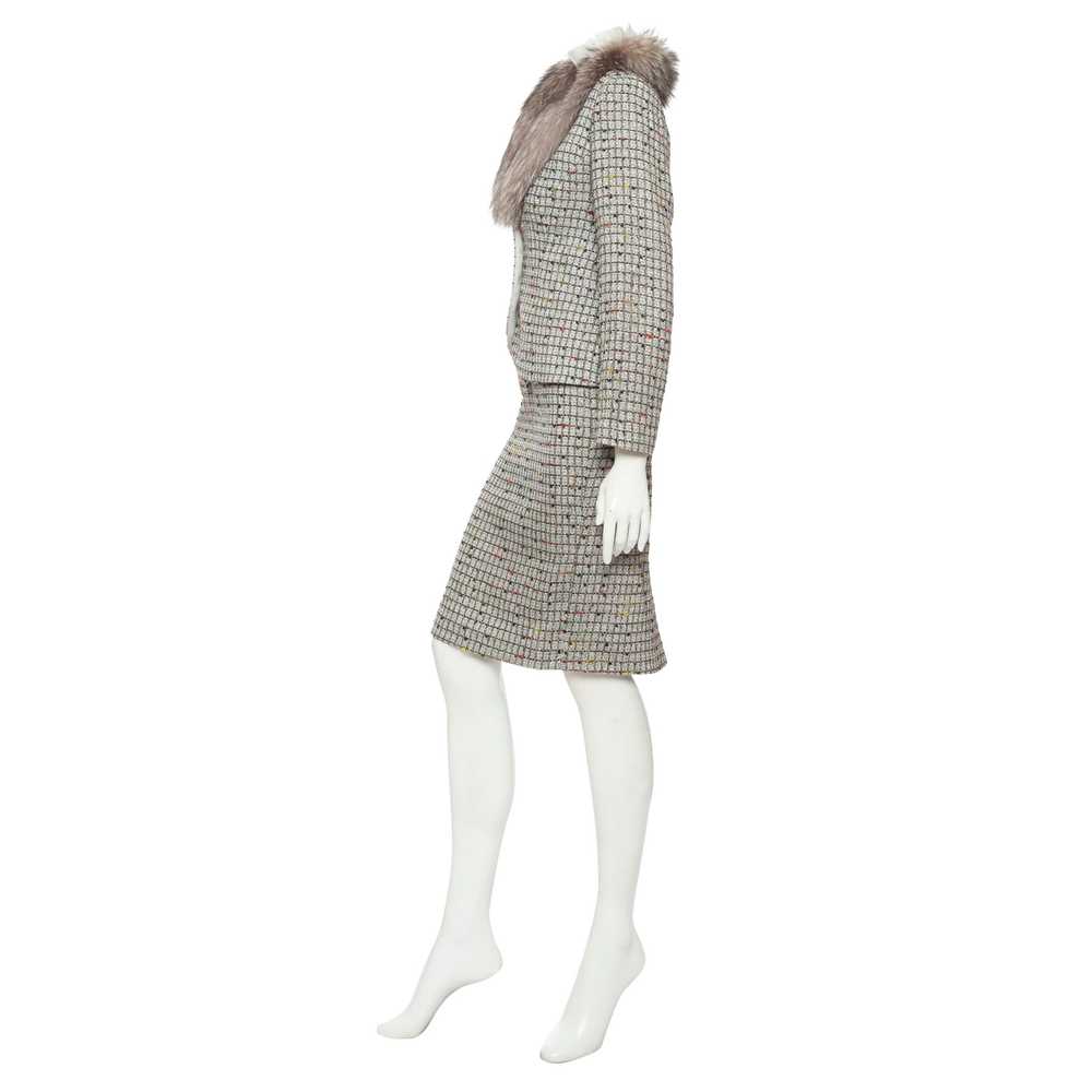 Vintage Silver Lurex Fur Collared Skirt Suit - image 3