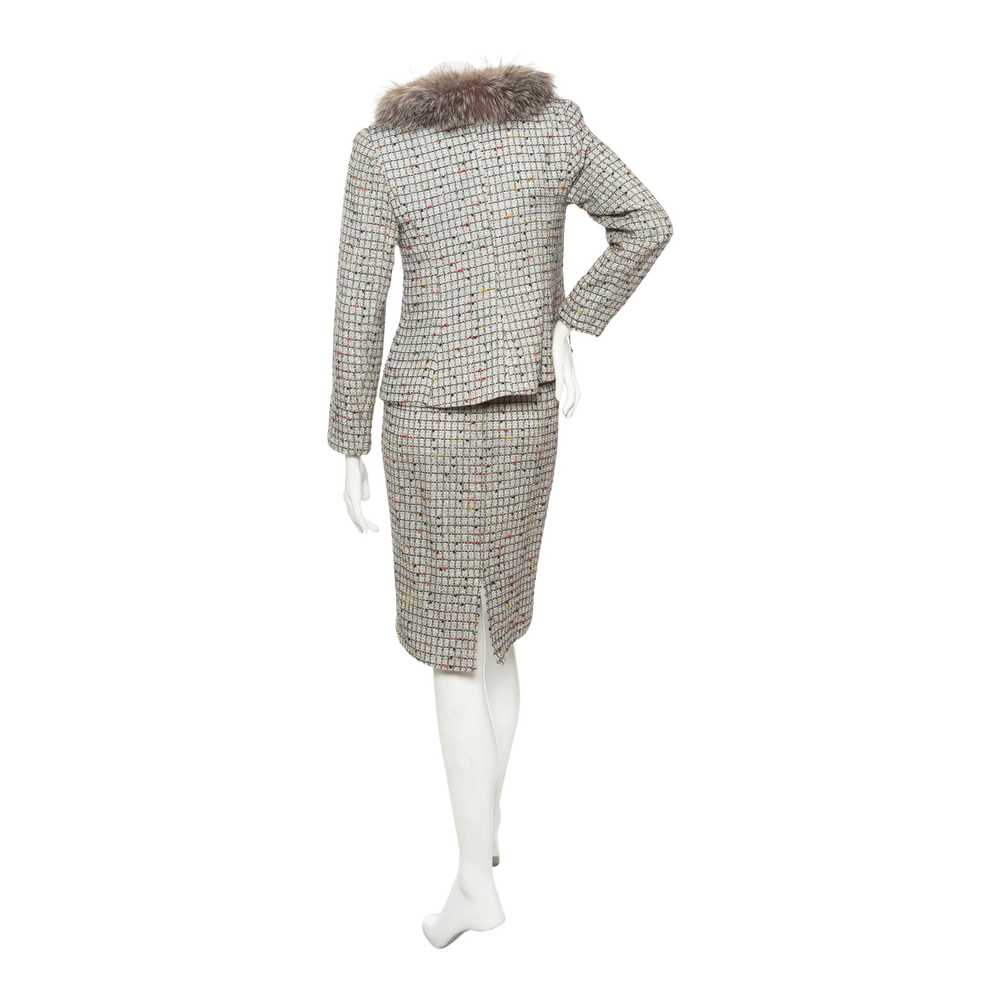 Vintage Silver Lurex Fur Collared Skirt Suit - image 4