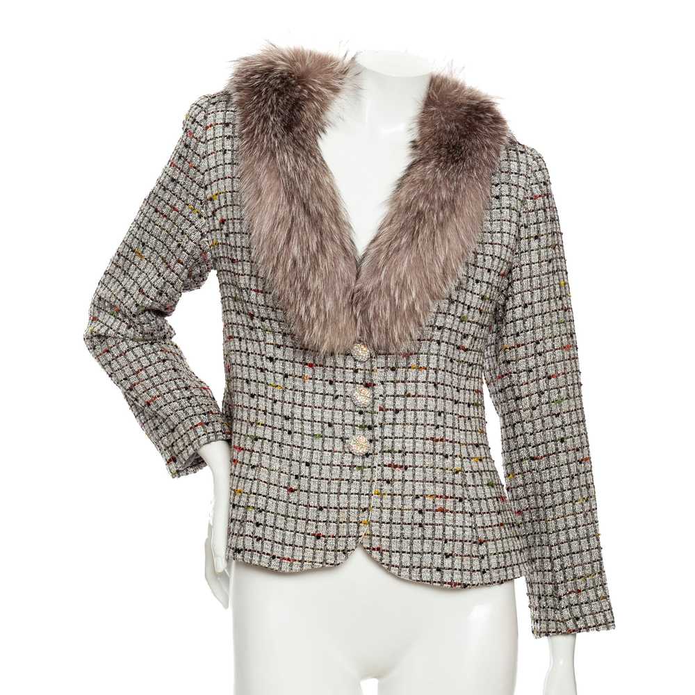 Vintage Silver Lurex Fur Collared Skirt Suit - image 5