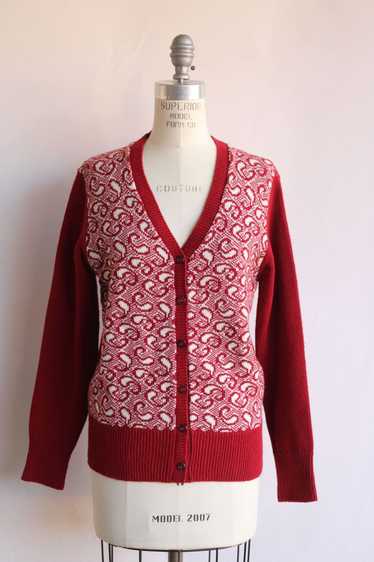 Vintage 1970s Cardigan Sweater in Red and White Pa