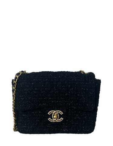Chanel Black Square Tweed CC Flap Crossbody Bag