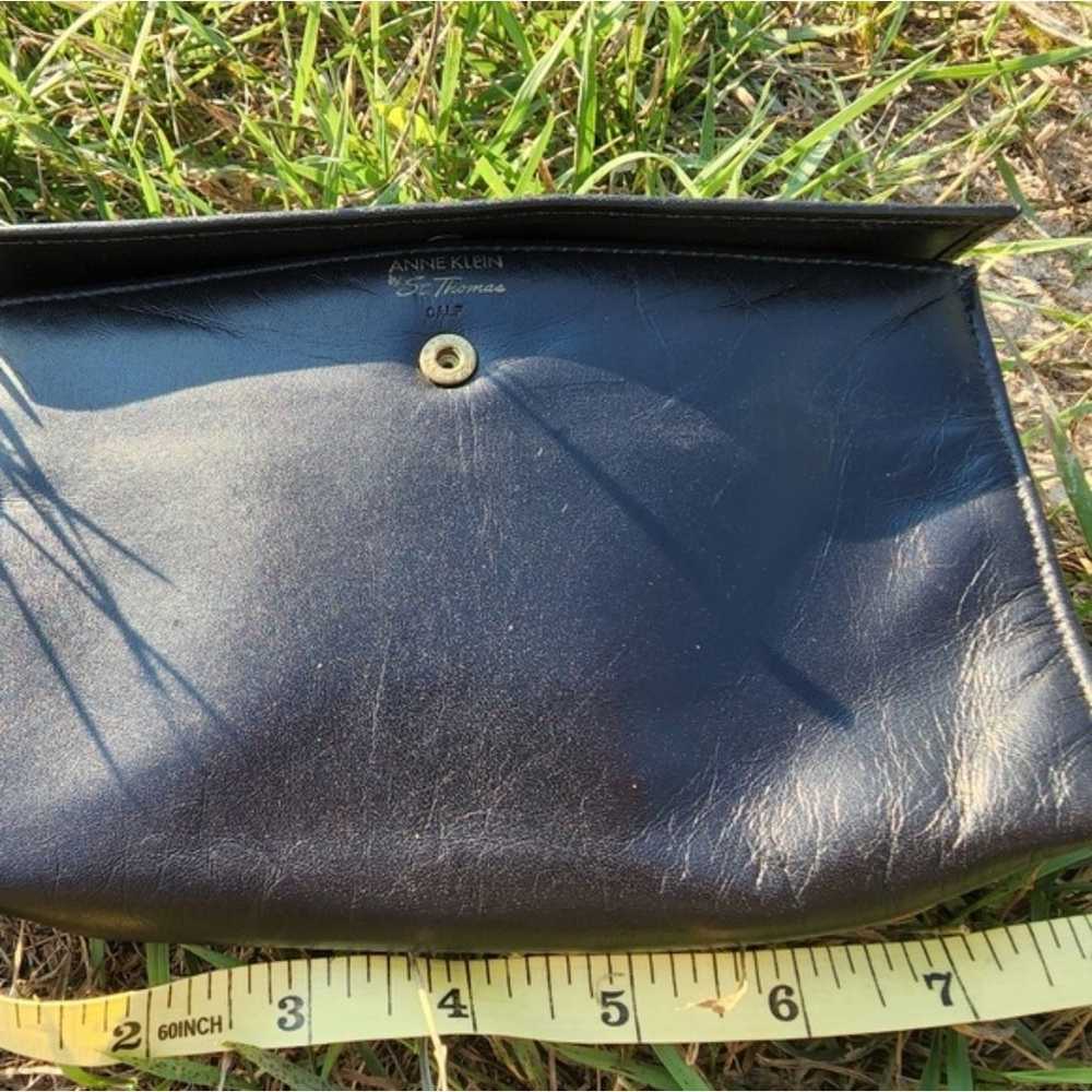 Vintage calf hide black leather clutch wallet pou… - image 3