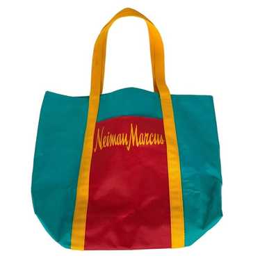 Vintage Neiman Marcus Tote Bag Color Block Teal R… - image 1