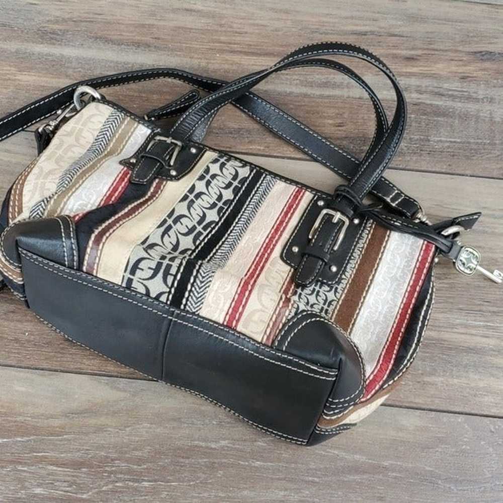 FOSSIL Leather Y2K  Bag Patchwork Stripe Purse Su… - image 3