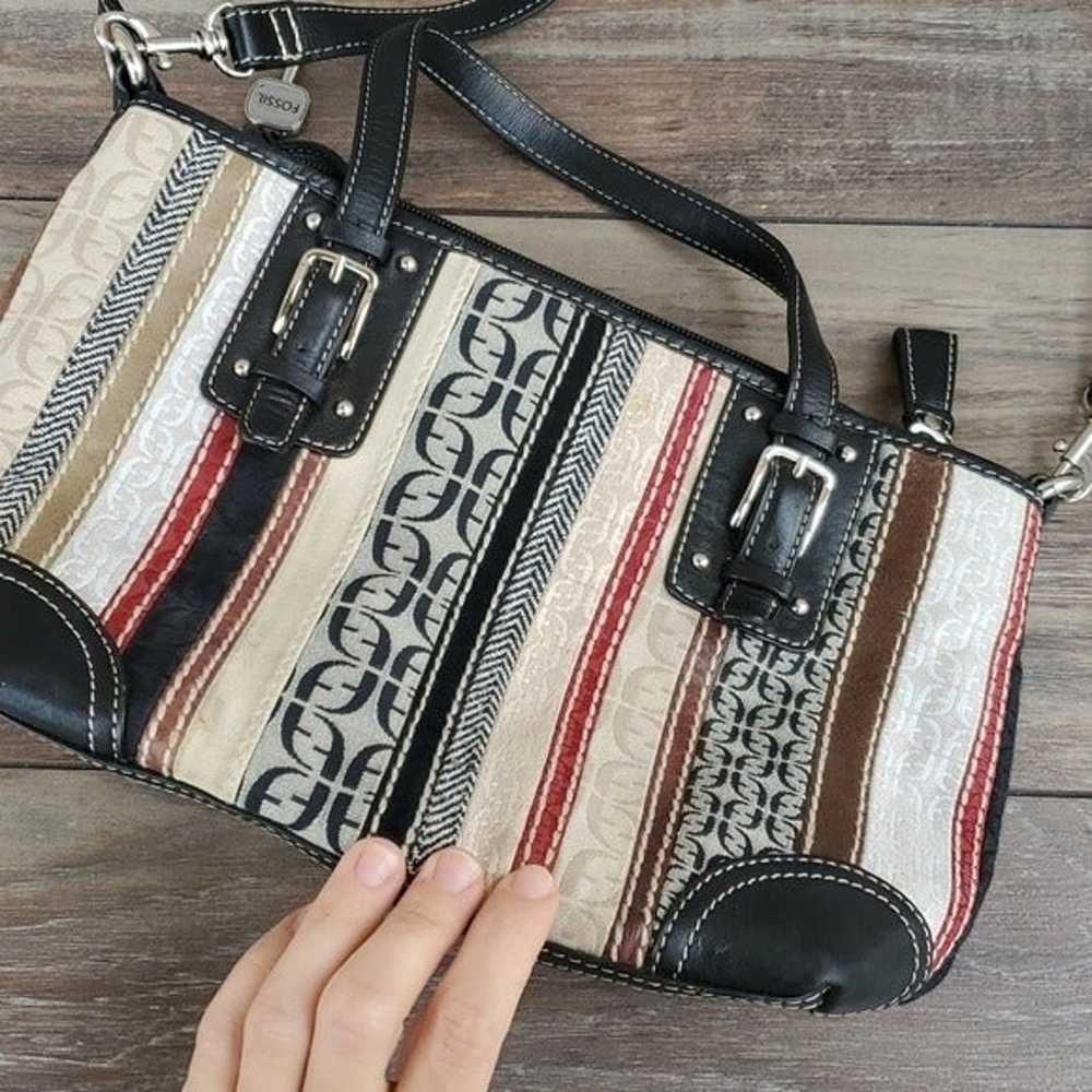 FOSSIL Leather Y2K  Bag Patchwork Stripe Purse Su… - image 5
