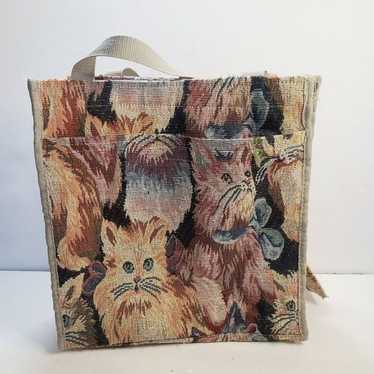 Vintage 90s Cat Lover Tapestry Rectangle Tote Sho… - image 1