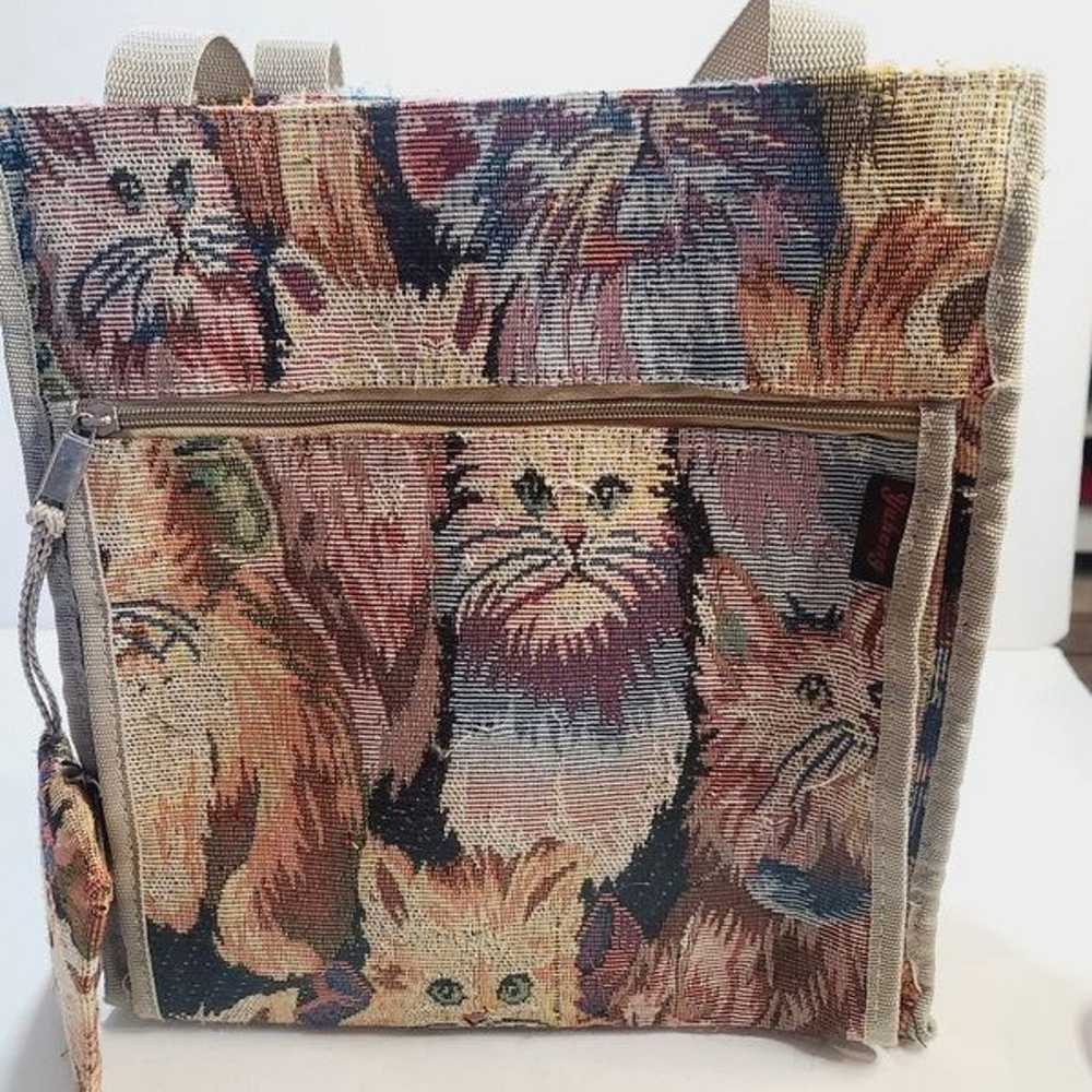 Vintage 90s Cat Lover Tapestry Rectangle Tote Sho… - image 3