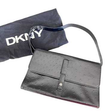 Vintage DKNY Black Ostrich Leather Y2K Black Mini… - image 1