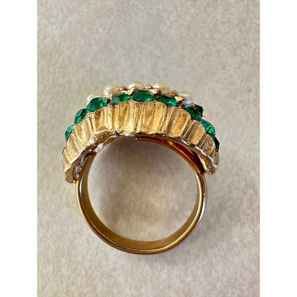 Vintage gold tone emerald green rhinestones faux … - image 7