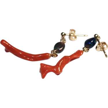 Mediterranean Red Coral And Black Ethiopian Earrin