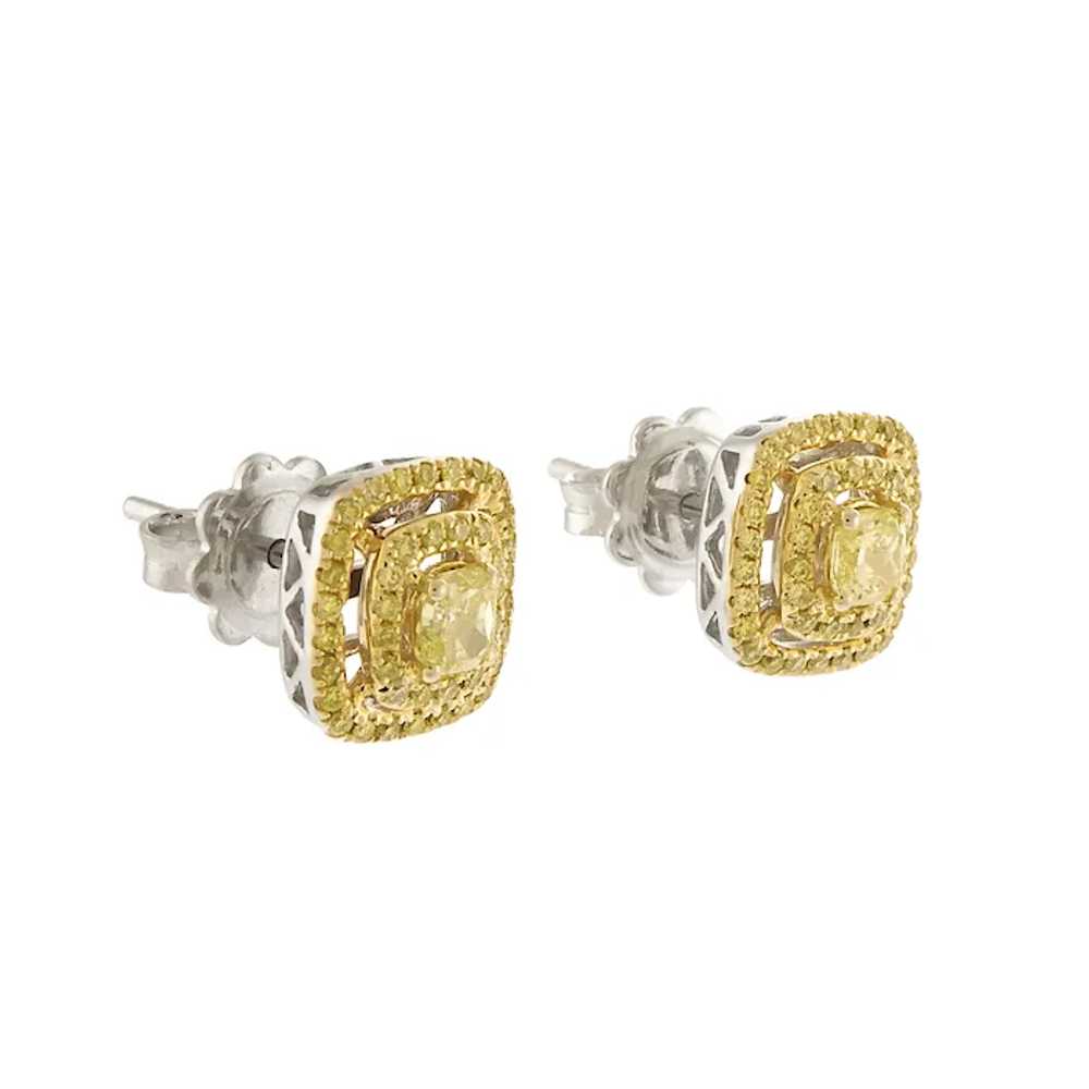 Delightful Fancy Yellow Diamond Double Halo Earri… - image 3