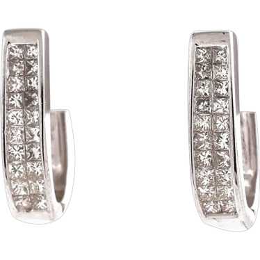 2-Row Diamond Oval Hoop Earrings 14K White Gold 1.