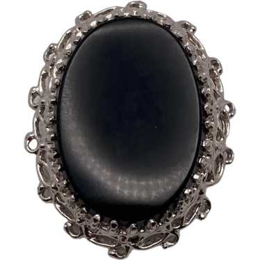 Sterling Silver and Onyx Oval Brooch