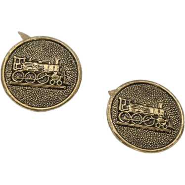 Antique Gold Metal Train Cufflinks