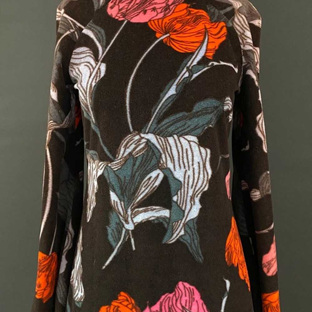 60s Dark Floral Velvet Long Sleeve Maxi Dress - image 2