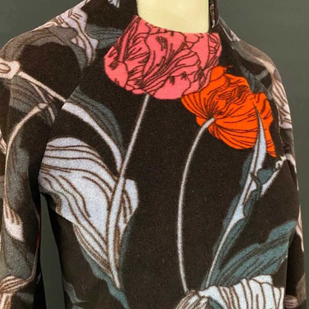 60s Dark Floral Velvet Long Sleeve Maxi Dress - image 3