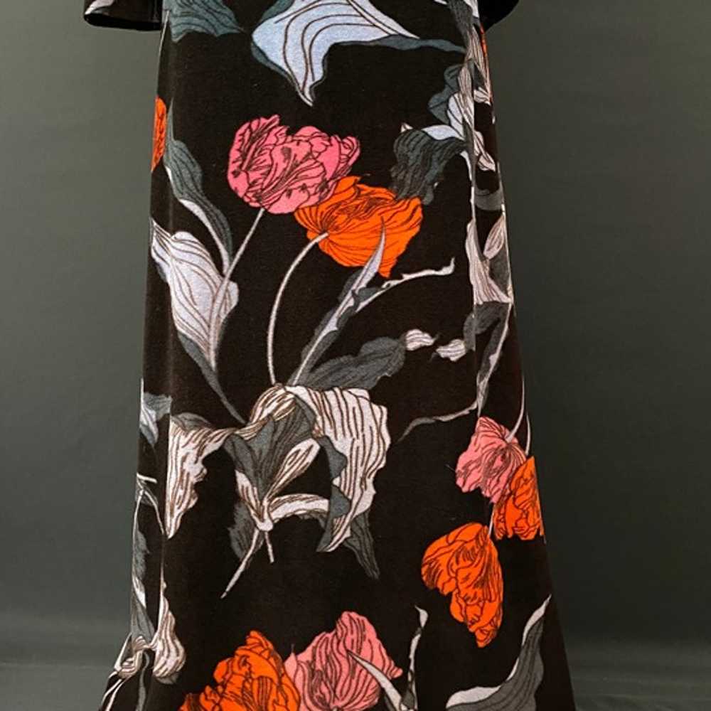 60s Dark Floral Velvet Long Sleeve Maxi Dress - image 5