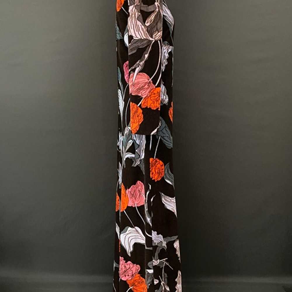 60s Dark Floral Velvet Long Sleeve Maxi Dress - image 7