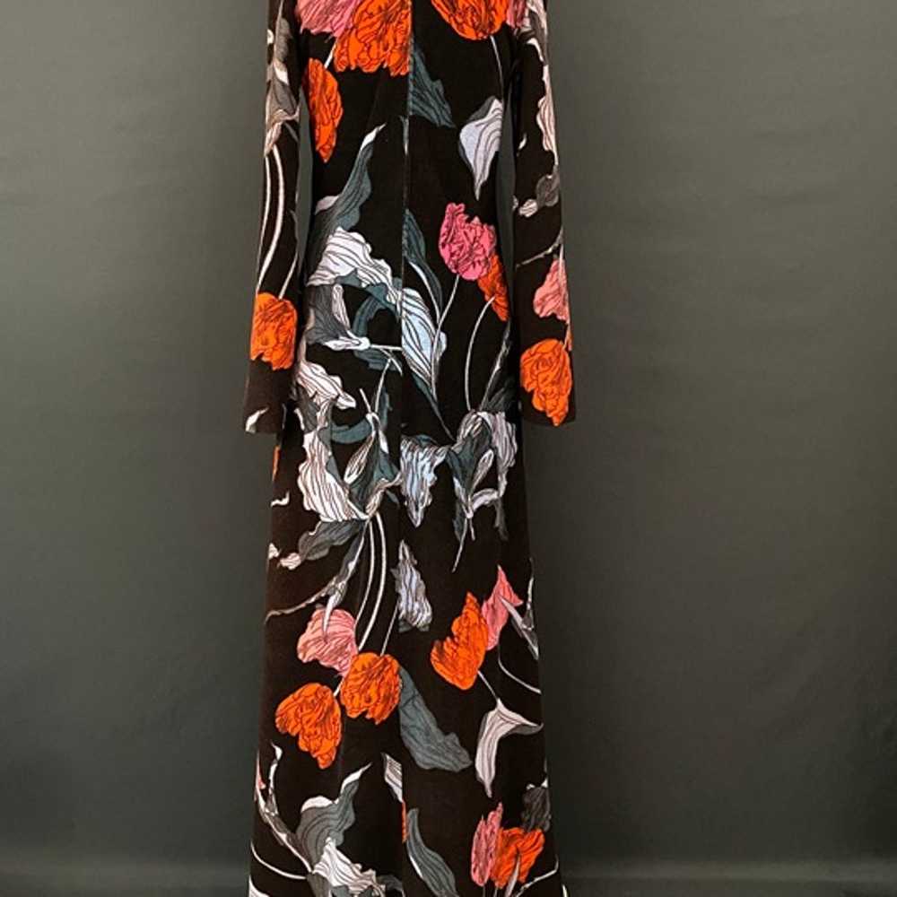 60s Dark Floral Velvet Long Sleeve Maxi Dress - image 9