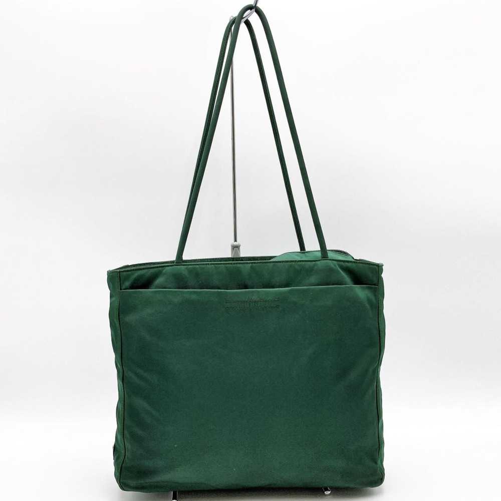 PRADA tote bag shoulder nylon logo plate green la… - image 1