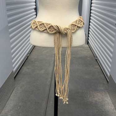 Vintage Y2k tan jute braided fringe belt