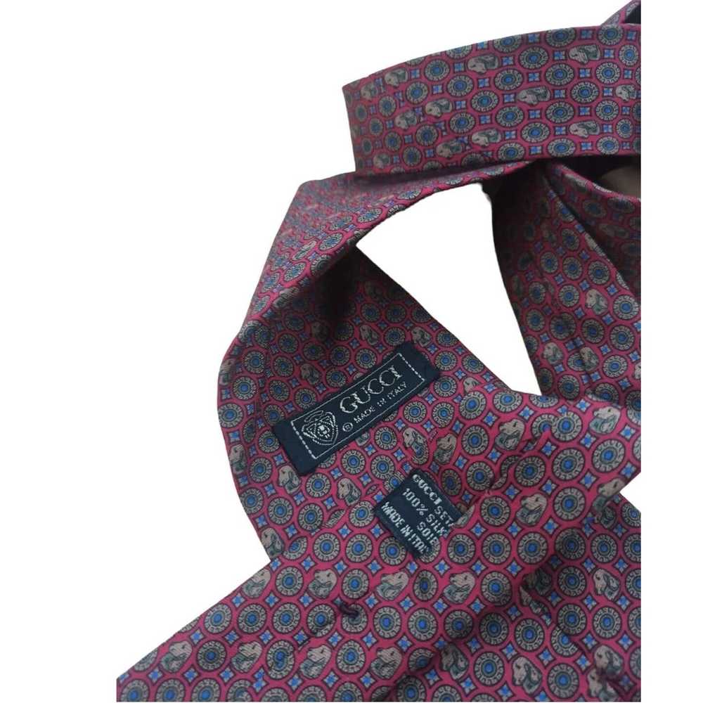 Gucci GUCCI Geometric Dog Logo Silk Tie ITALY 57"… - image 2