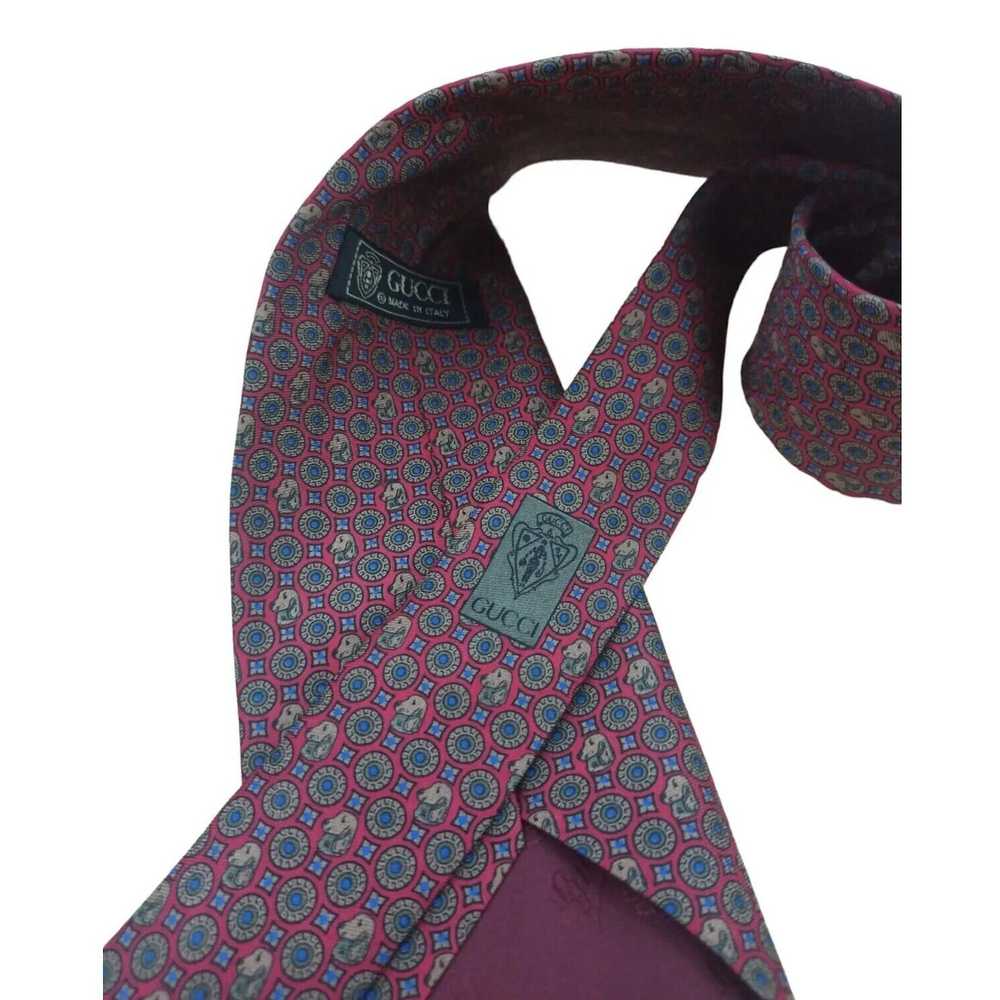 Gucci GUCCI Geometric Dog Logo Silk Tie ITALY 57"… - image 6