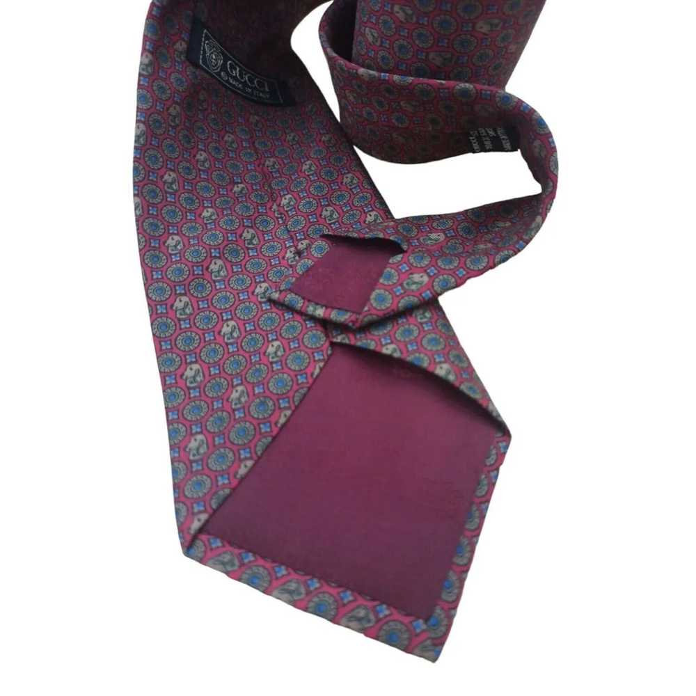 Gucci GUCCI Geometric Dog Logo Silk Tie ITALY 57"… - image 7