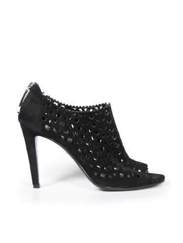 Prada Black Suede Lasercut Pattern Heels