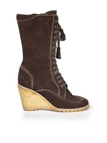 Chloe See by Chloé Brown Suede Lace Up Wedged Boot